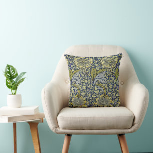 William Morris Kennet Floral Wallpaper Blue Gold Cushion