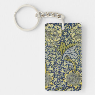 William Morris Kennet Floral Wallpaper Blue Gold Key Ring
