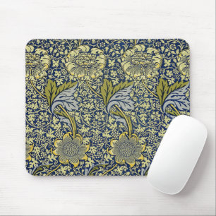 William Morris Kennet Floral Wallpaper Blue Gold Mouse Mat
