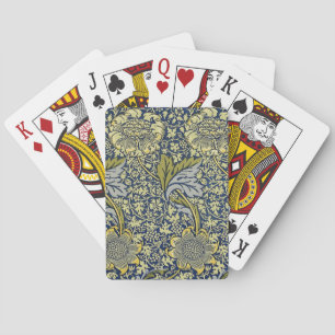 William Morris Kennet Floral Wallpaper Blue Gold Playing Cards