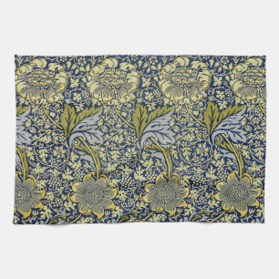 William Morris Kennet Floral Wallpaper Blue Gold Tea Towel