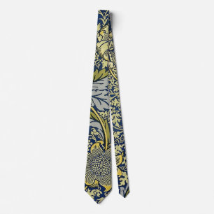 William Morris Kennet Floral Wallpaper Blue Gold Tie