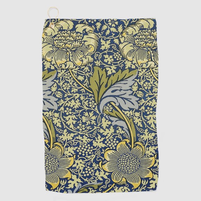 William Morris Kennet Floral Wallpaper Blue Golf Towel (Front)