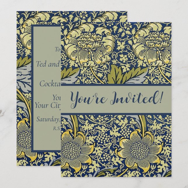 William Morris Kennet Floral Wallpaper Blue Invitation (Front/Back)
