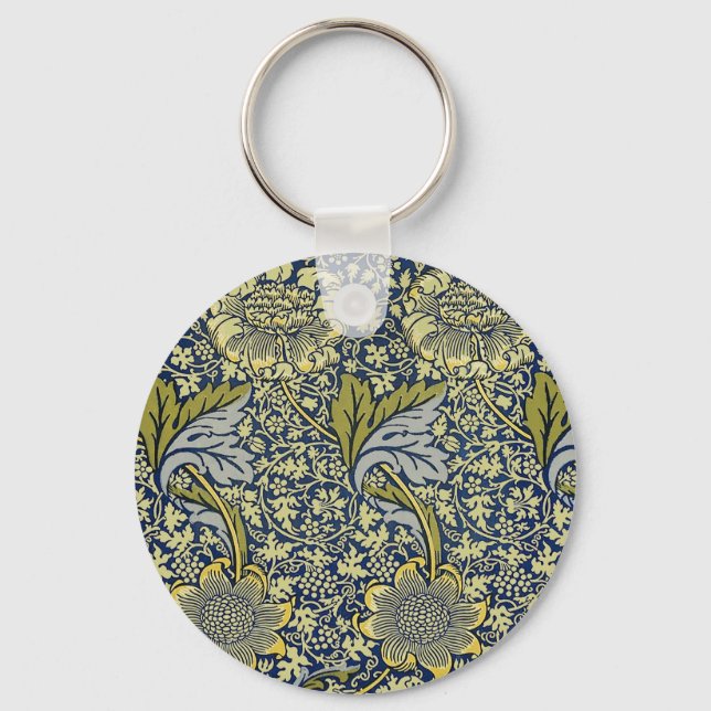 William Morris Kennet Floral Wallpaper Blue Key Ring (Front)