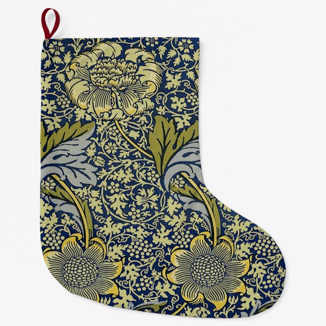 William Morris Kennet Floral Wallpaper Blue Large Christmas Stocking (Front)