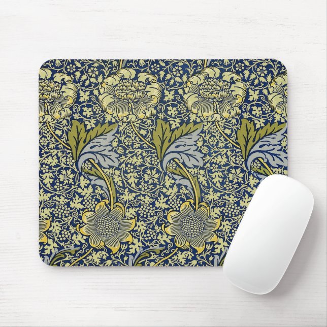 William Morris Kennet Floral Wallpaper Blue Mouse Mat (With Mouse)
