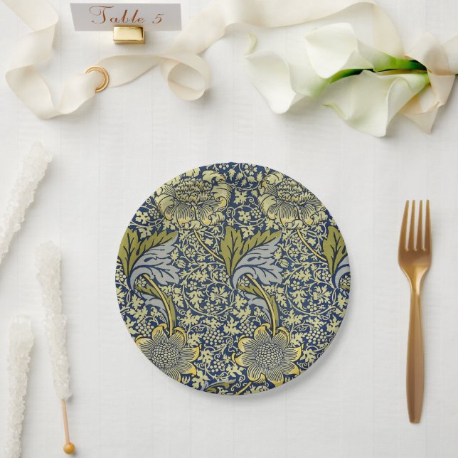 William Morris Kennet Floral Wallpaper Blue Paper Plate (Wedding)