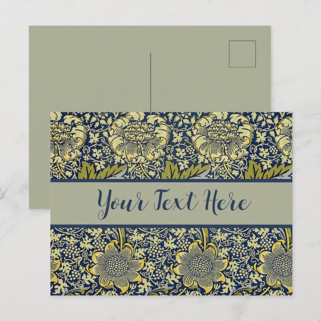 William Morris Kennet Floral Wallpaper Blue Postcard (Front/Back)