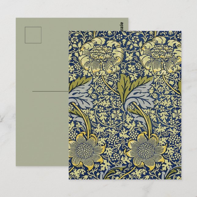 William Morris Kennet Floral Wallpaper Blue Postcard (Front/Back)