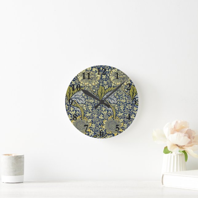 William Morris Kennet Floral Wallpaper Blue Round Clock (Home)