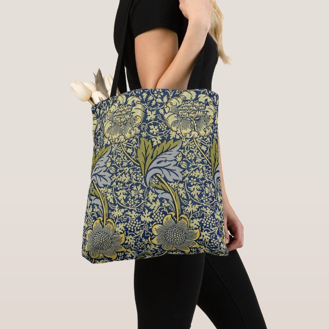 William Morris Kennet Floral Wallpaper Blue Tote Bag (Close Up)