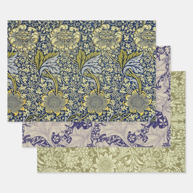 William Morris Kennet Floral Wallpaper Blue Wrapping Paper Sheet (Set)