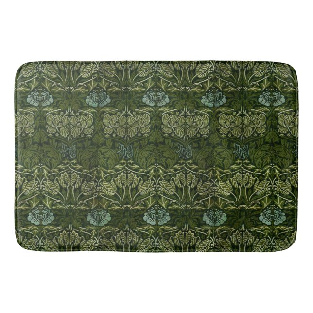 William Morris Large Green Leaves & Blue Flower Bath Mat (Front)