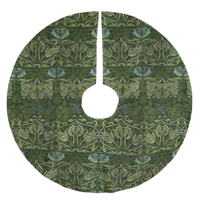 William Morris Large Green Leaves & Blue Flower Brushed Polyester Tree Skirt (Front)