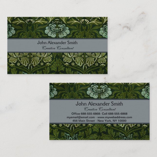 William Morris Large Green Leaves & Blue Flower Business Card (Front/Back)