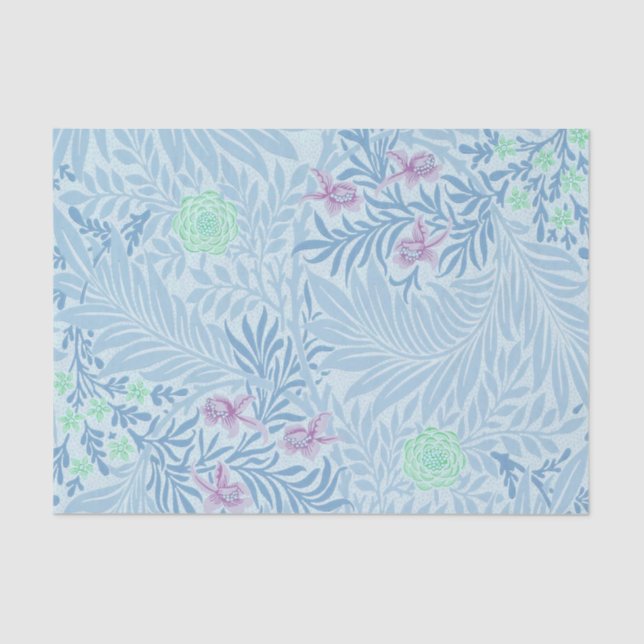 William Morris - Larkspur - Blue Flowers & Leaves Tissue Paper (Front)