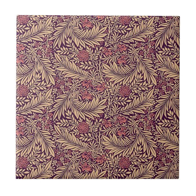 William * Morris Larkspur Floral Gold Burgundy Tile (Front)