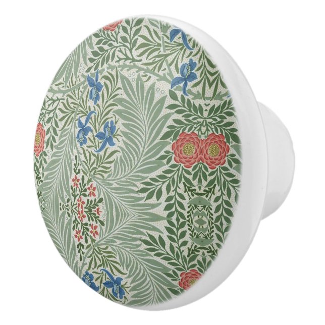 William Morris Larkspur Floral Green Pink Blue  Ceramic Knob (Right)