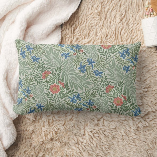 William Morris Larkspur Floral Green Pink Blue  Lumbar Cushion (Blanket)
