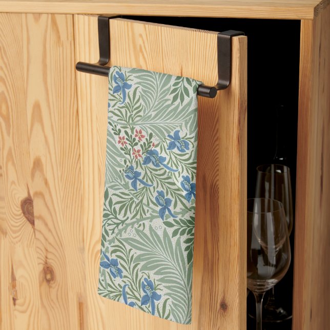William Morris Larkspur Floral Green Pink Blue  Tea Towel (Thirds Fold)