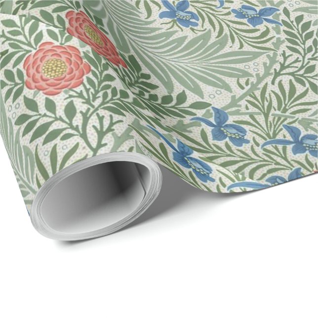 William Morris Larkspur Floral Green Pink Blue  Wrapping Paper (Roll Corner)