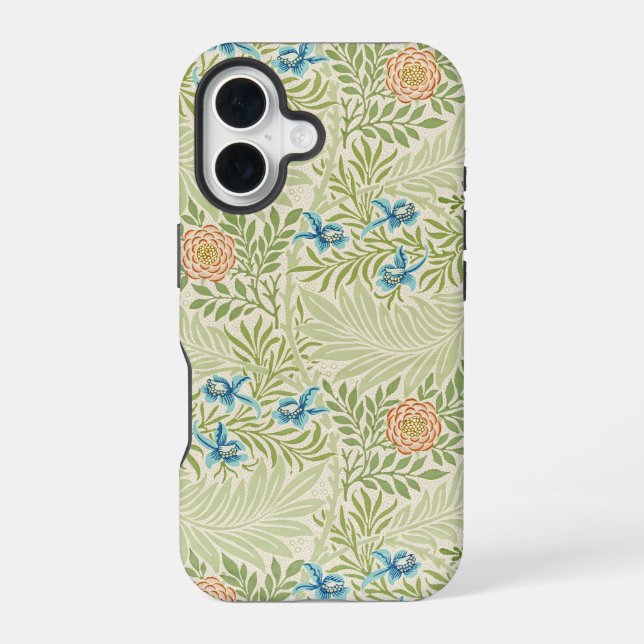 William Morris Larkspur Floral Pattern iPhone 16 Case (Back)