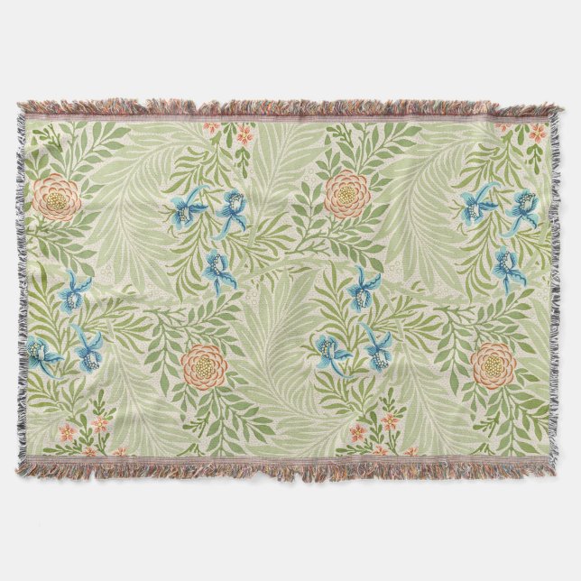 William Morris Larkspur Floral Pattern Throw Blanket (Front)