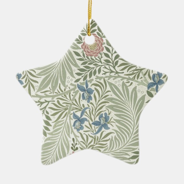William Morris Larkspur Floral Wallpaper Ceramic Tree Decoration (Front)