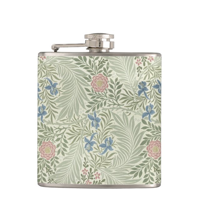 William Morris Larkspur Floral Wallpaper Hip Flask (Front)
