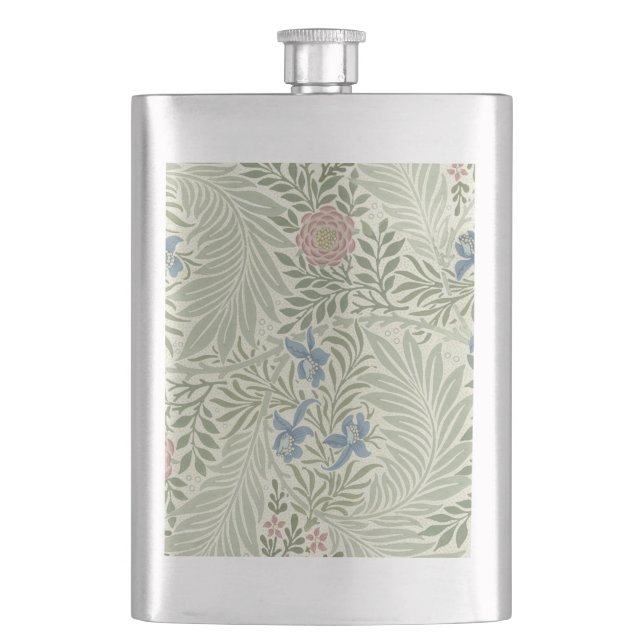 William Morris Larkspur Floral Wallpaper Hip Flask (Front)