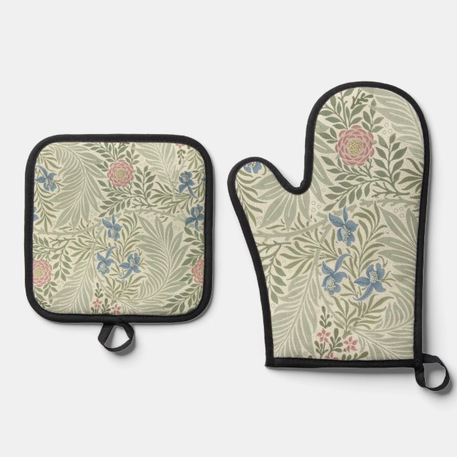 William Morris Larkspur Floral Wallpaper Oven Mitt & Pot Holder Set (Front)