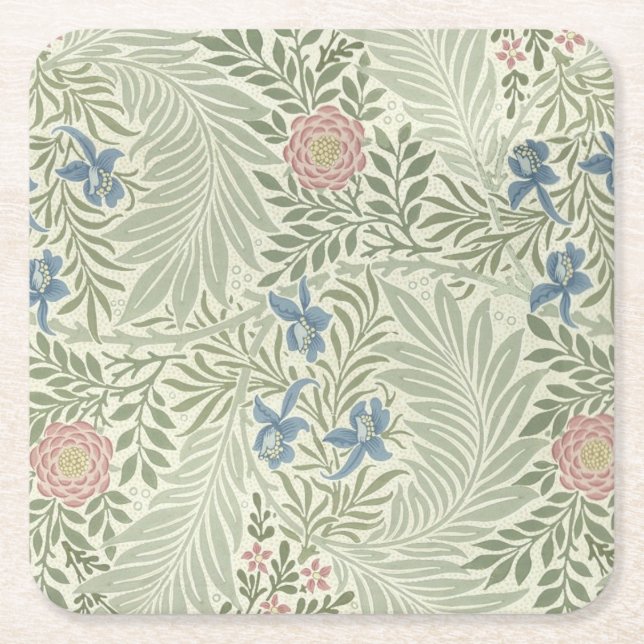 William Morris Larkspur Floral Wallpaper Square Paper Coaster (Front)