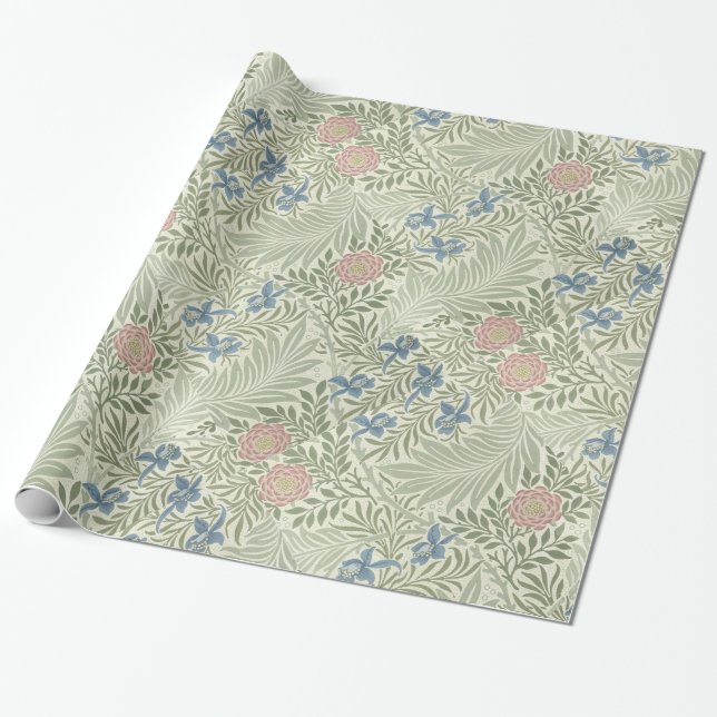 William Morris Larkspur Floral Wallpaper Wrapping Paper (Unrolled)