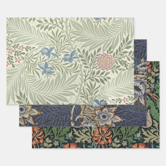 William Morris Larkspur Floral Wallpaper Wrapping Paper Sheet (Set)