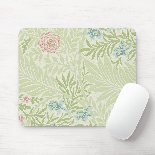 William Morris - Larkspur - Pink Flowers & Leaves Mouse Mat (With Mouse)
