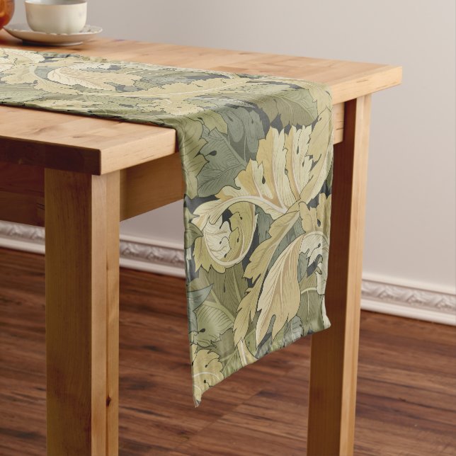 William Morris’ leaves and tendrils Gold & Green  Short Table Runner (In Situ)