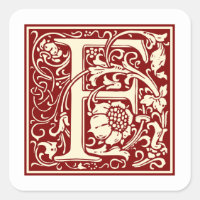 William Morris Letter F Monogram Initial Red