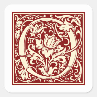 William Morris Letter O Monogram Initial Red Square Sticker