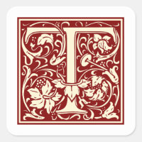 William Morris Letter T Monogram Initial Red