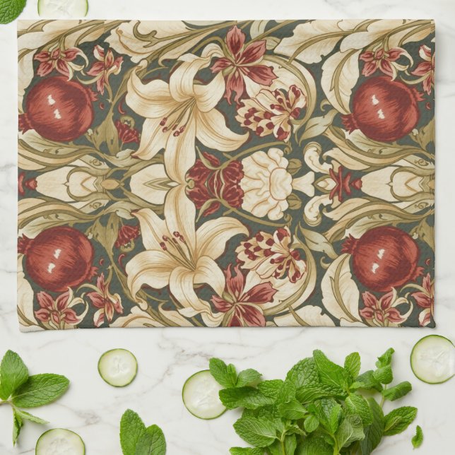 William Morris Lily and Pomegranate Floral pattern Tea Towel (Folded)