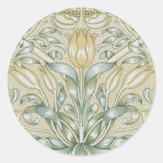 William Morris Lily and Pomegranate Flower Classic Classic Round Sticker (Front)