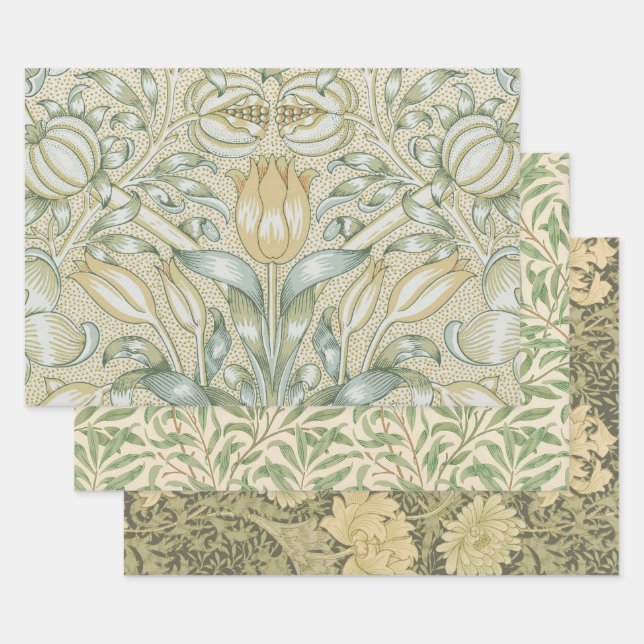 William Morris Lily and Pomegranate Flower Classic Wrapping Paper Sheet (Set)