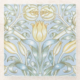 William Morris Lily and Pomegranate Flower Pattern Glass Coaster