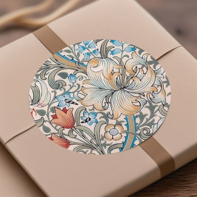 William Morris Lily Art Nouveau Floral Pattern Cla Classic Round Sticker (Creator Uploaded)