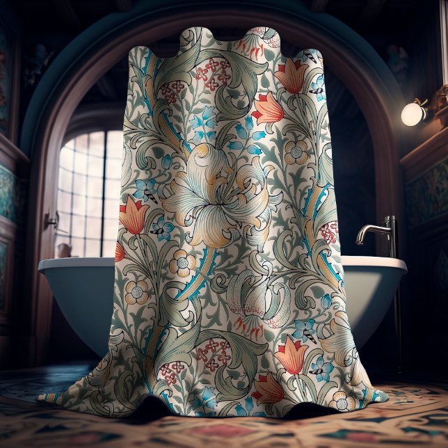 William Morris Lily Art Nouveau Floral Pattern Shower Curtain (Creator Uploaded)