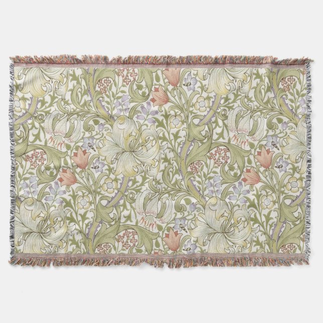 William Morris Lily Art Nouveau Floral Pattern Throw Blanket (Front)