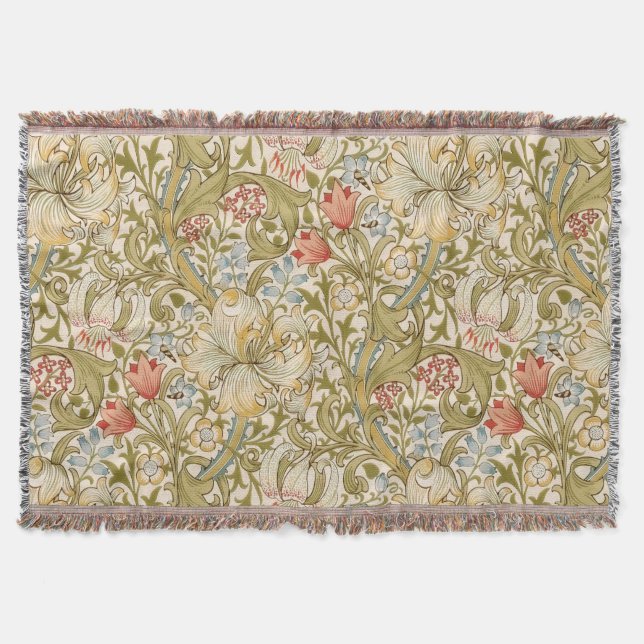 William Morris Lily Art Nouveau Floral Throw Blanket (Front)