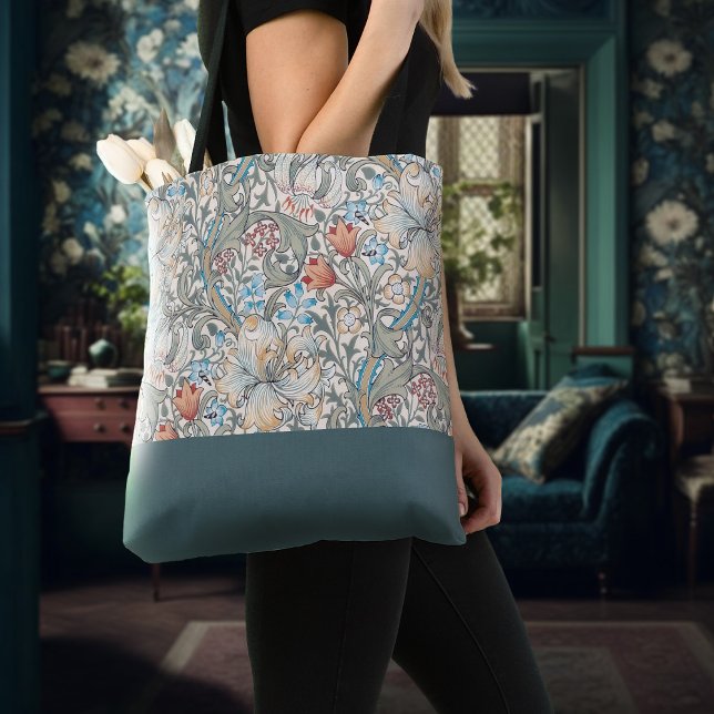 William Morris Lily Art Nouveau Floral Two-Tone Tote Bag (Creator Uploaded)