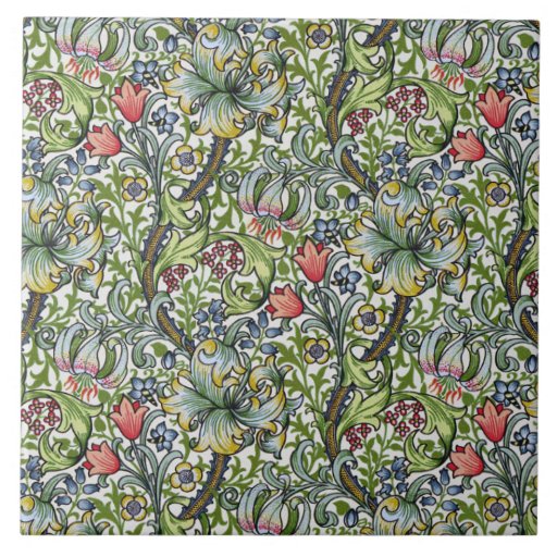 Image of William Morris Lily Floral Chintz Pattern Art Tile